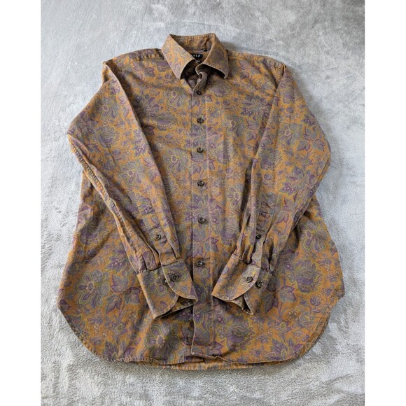 Vintage Stanza Shirt Men’s 15 Brown Paisley Button Up Long Sleeve Italy - Picture 4 of 7
